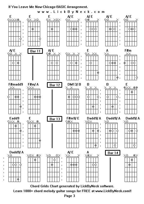 Chord Grids Chart of chord melody fingerstyle guitar song-If You Leave Me Now-Chicago-BASIC Arrangement,generated by LickByNeck software.